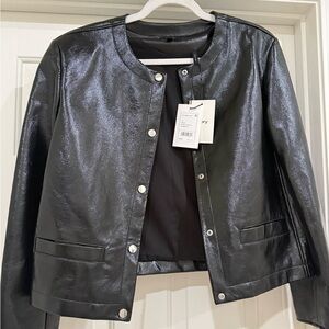 Theory Shiny Black Leather Jacket